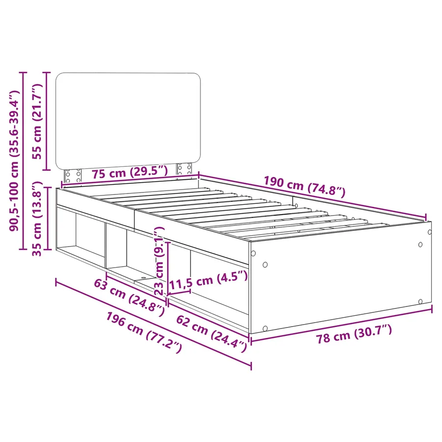 Cadre de lit Blanc 75 x 190 cm Bois de pin massif - 13