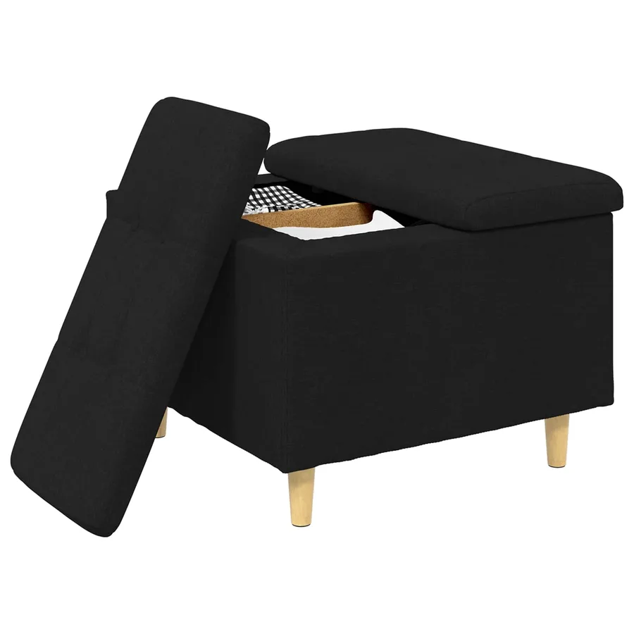 Pouf de rangement avec coussin Noir 60 x 60 x 45 cm tissu - 3
