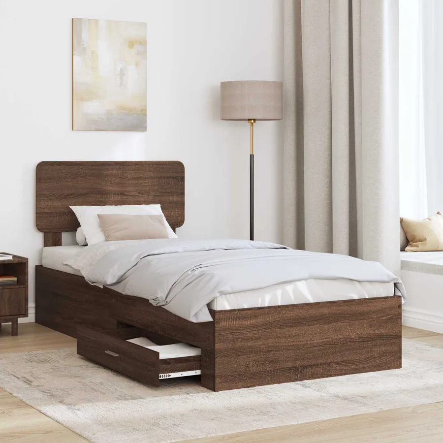 Cadre de lit Chêne brun 75 x 190 cm Bois d'ingénierie - 3