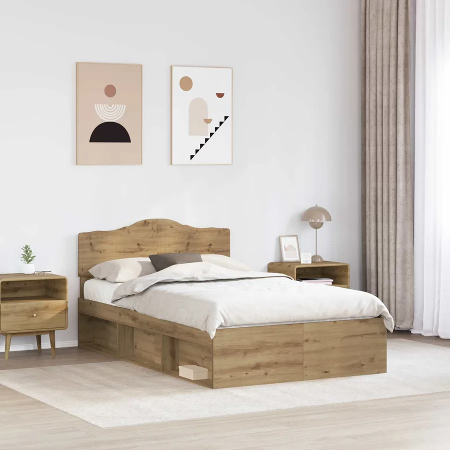 Cadre de lit Chêne artisan 120 x 200 cm Bois de pin massif - 3
