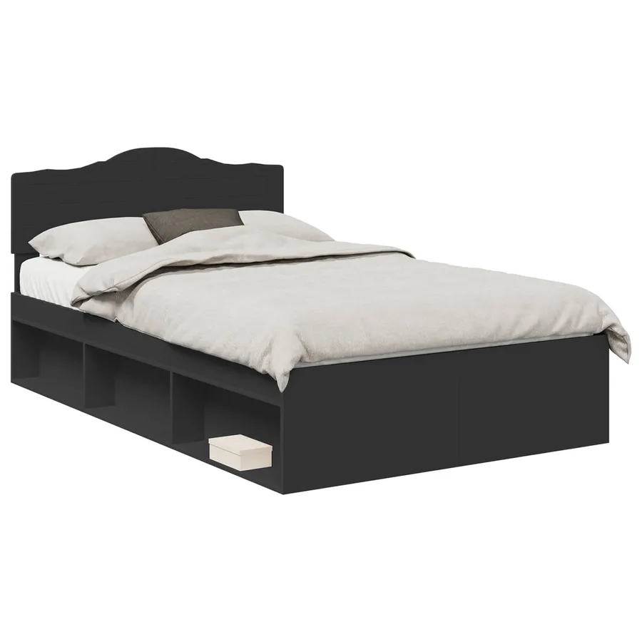 Cadre de lit Noir 120 x 190 cm Bois de pin massif - 2