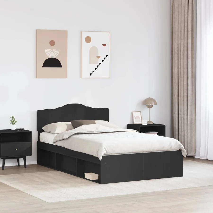 Cadre de lit Noir 120 x 190 cm Bois de pin massif - 3