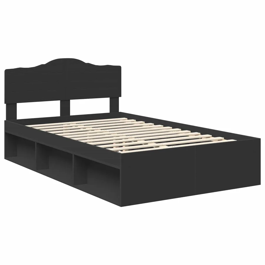 Cadre de lit Noir 120 x 190 cm Bois de pin massif - 4
