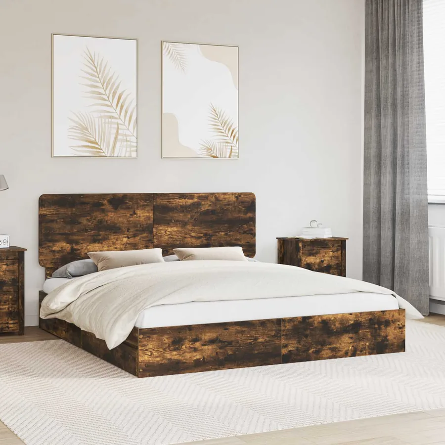 Lit de Rangement Chêne fumé 180 x 200 cm Bois d'ingénierie