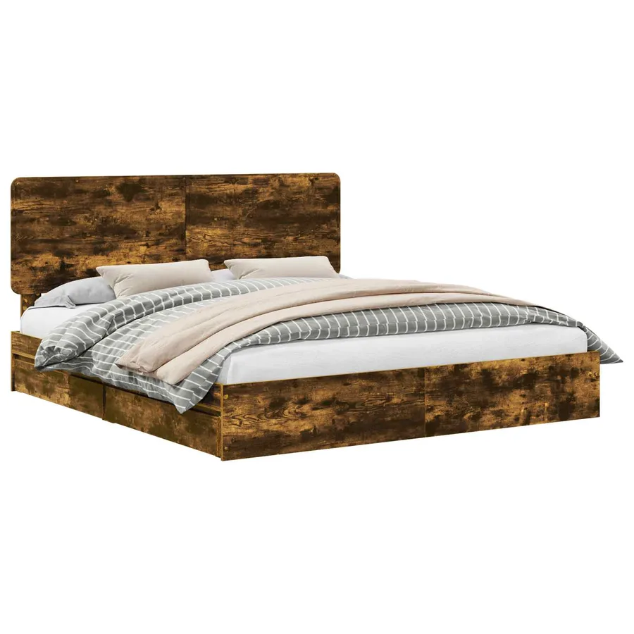 Lit de Rangement Chêne fumé 180 x 200 cm Bois d'ingénierie - 2