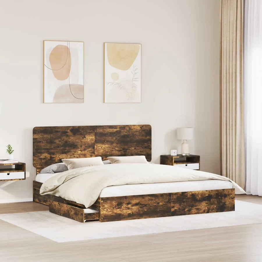 Lit de Rangement Chêne fumé 180 x 200 cm Bois d'ingénierie - 3