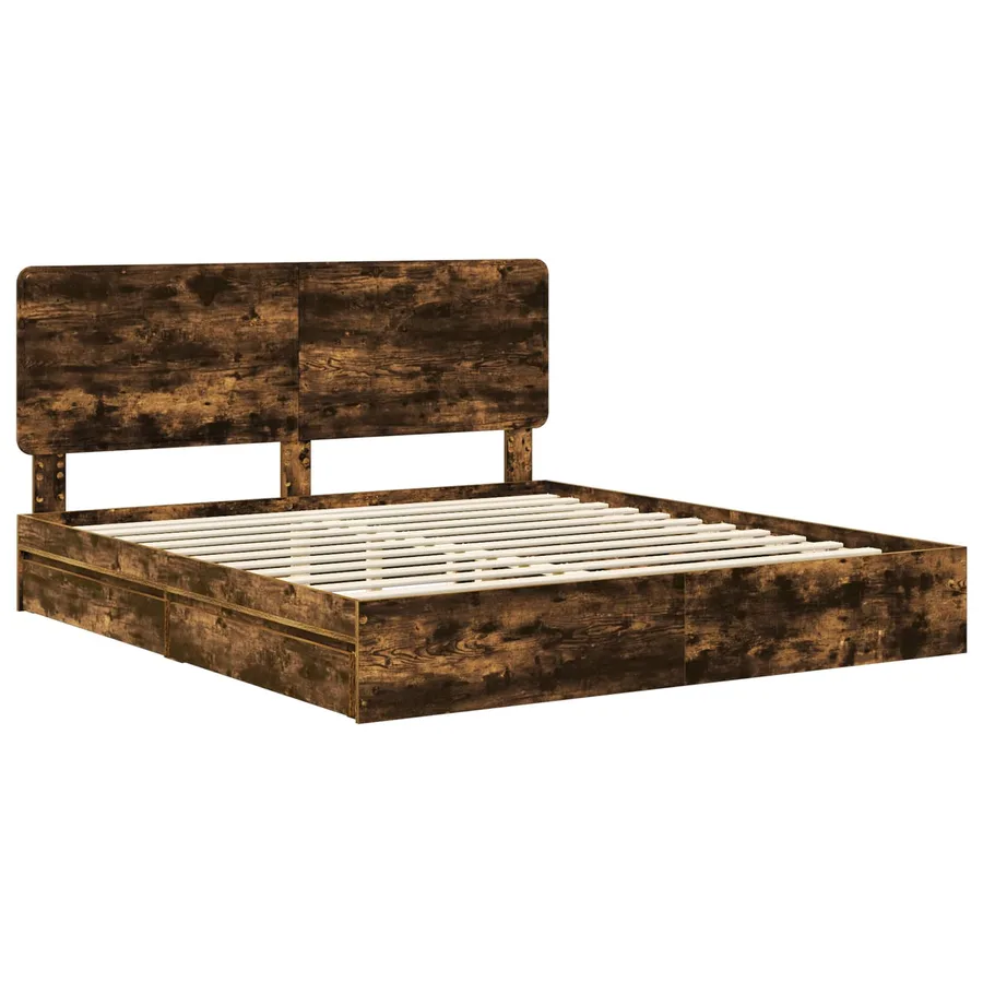 Lit de Rangement Chêne fumé 180 x 200 cm Bois d'ingénierie - 4
