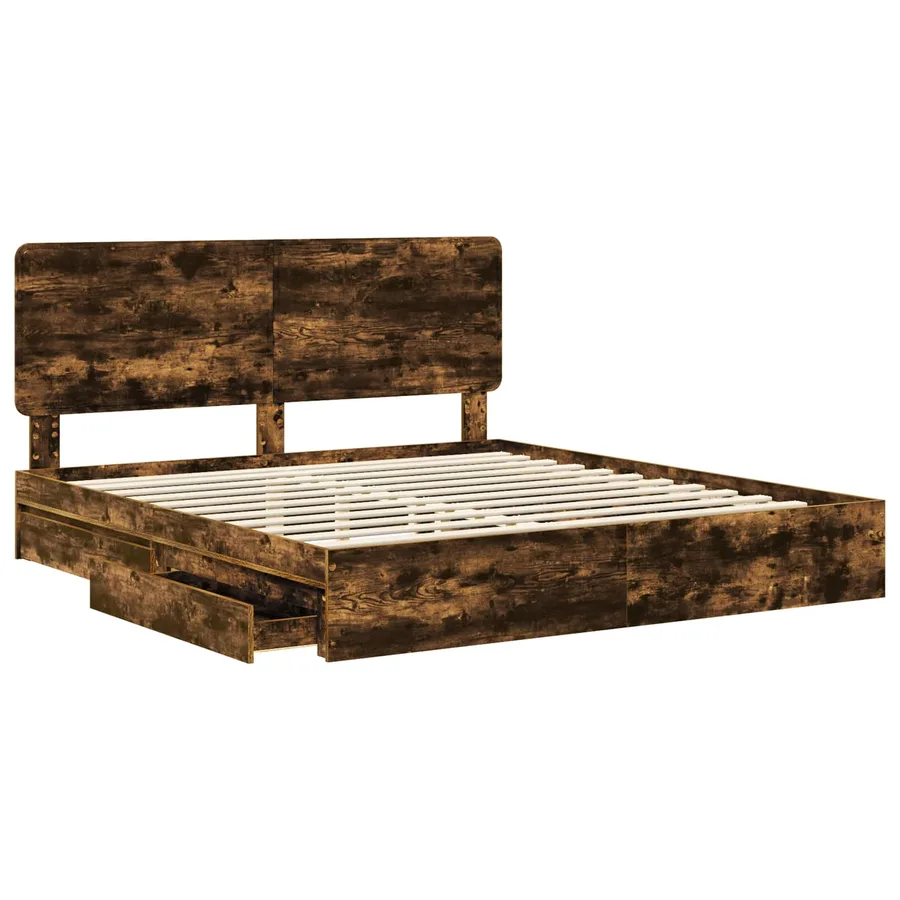 Lit de Rangement Chêne fumé 180 x 200 cm Bois d'ingénierie - 5