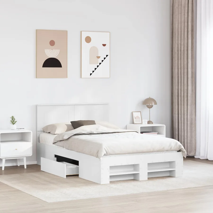 Cadre de lit Blanc 137 x 203 cm Bois d'ingénierie - 3