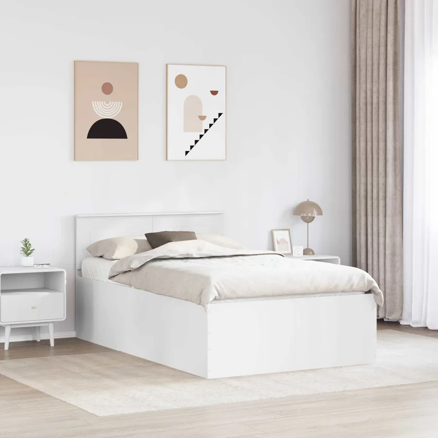 Cadre de lit Blanc 135 x 190 cm Bois d'ingénierie - 3