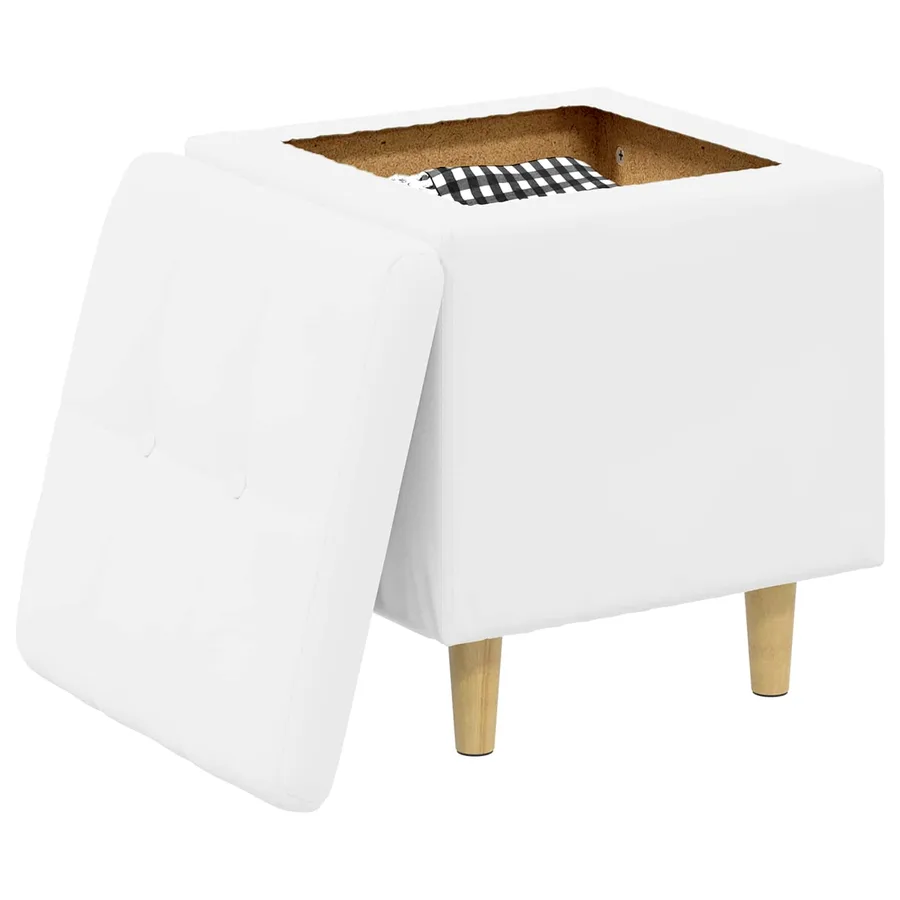 Pouf de rangement Blanc 40 x 40 x 45 cm Simili cuir - 3