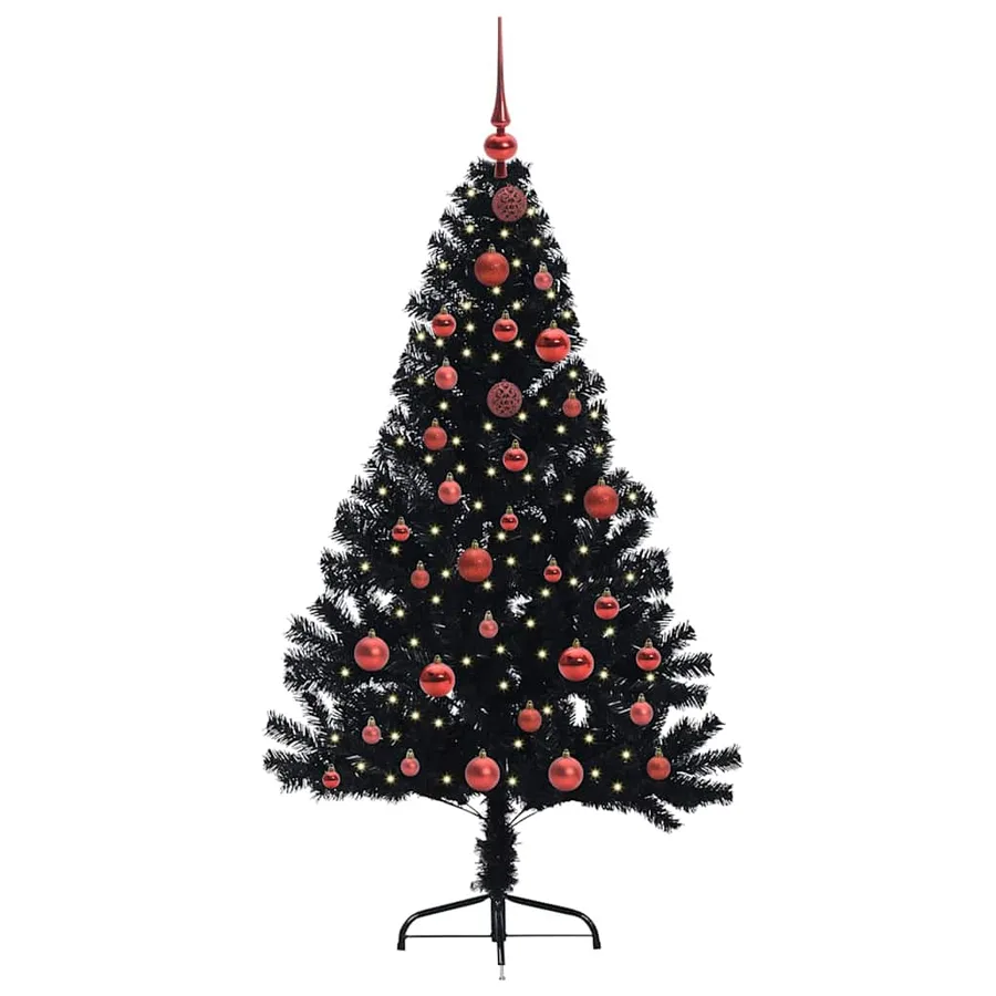 Sapin de Noël artificiel pré-éclairé Noir 150 cm PVC - 3