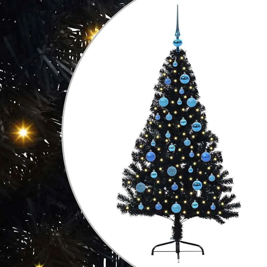 Sapin de Noël artificiel pré-éclairé Noir 150 cm PVC - 2