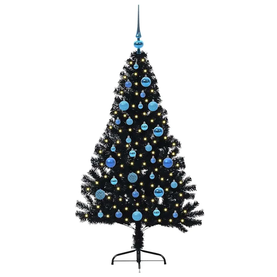 Sapin de Noël artificiel pré-éclairé Noir 150 cm PVC - 3