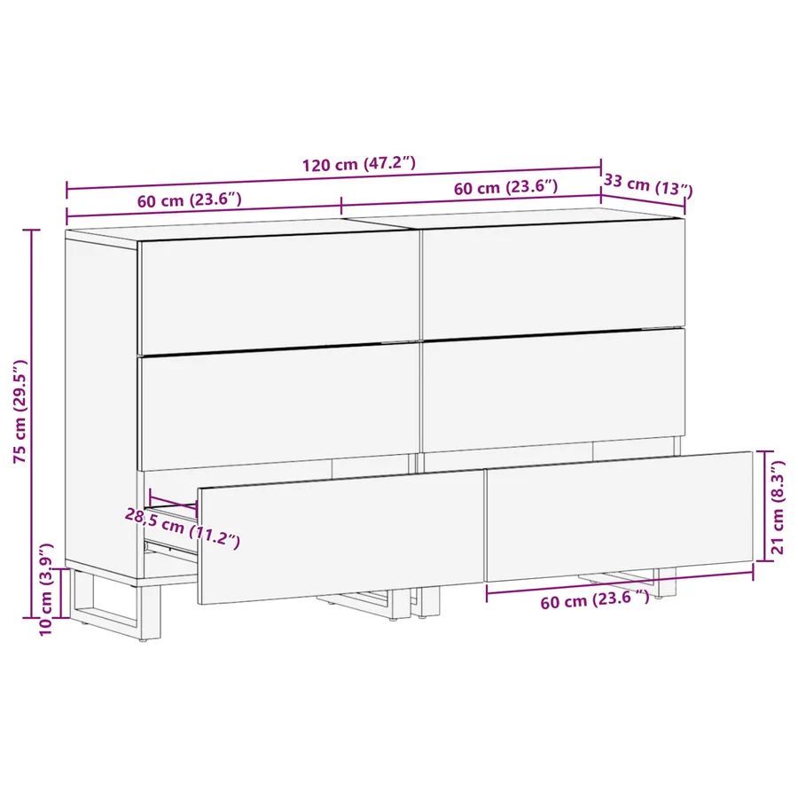 Buffet 2 pcs Marron 60 x 33 x 75 cm Bois de mangue massif - 11