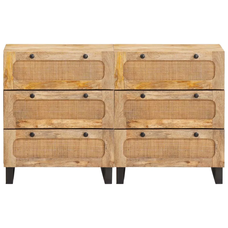 Buffet 2 pcs Marron 60 x 33 x 75 cm Bois de mangue massif - 4