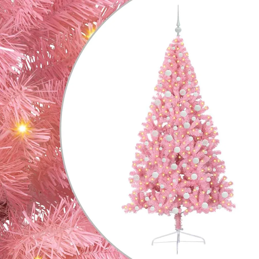 Sapin de Noël artificiel pré-éclairé Rose 180 cm PVC - 2