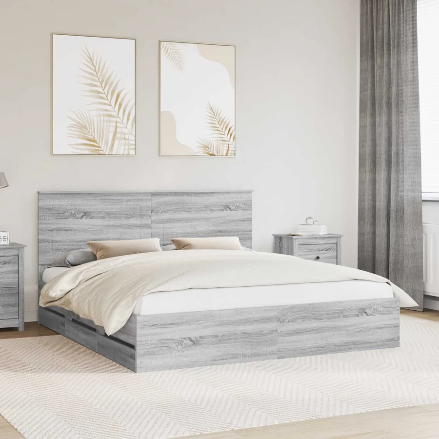 Cadre de lit Gris Sonoma 200 x 200 cm Bois Ingénierie