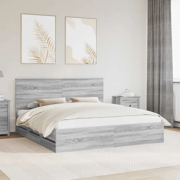 Cadre de lit Gris Sonoma 200 x 200 cm Bois Ingénierie