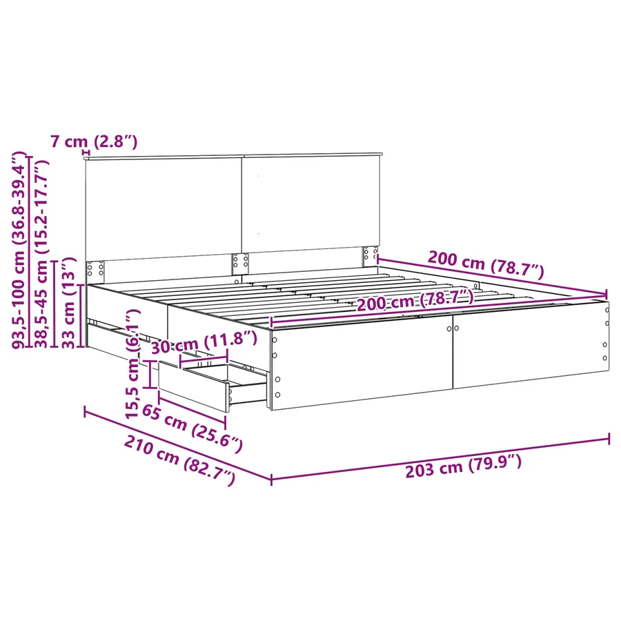 Cadre de lit Gris Sonoma 200 x 200 cm Bois Ingénierie - 14