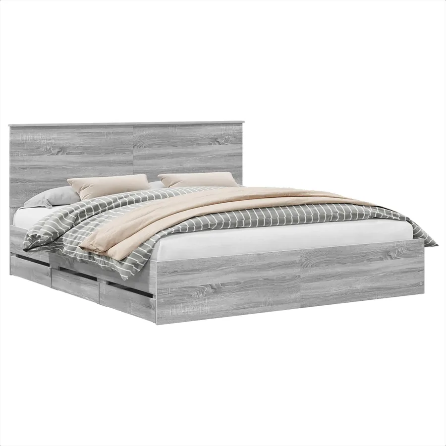 Cadre de lit Gris Sonoma 200 x 200 cm Bois Ingénierie - 2
