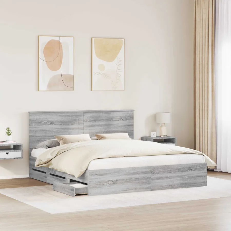 Cadre de lit Gris Sonoma 200 x 200 cm Bois Ingénierie - 3