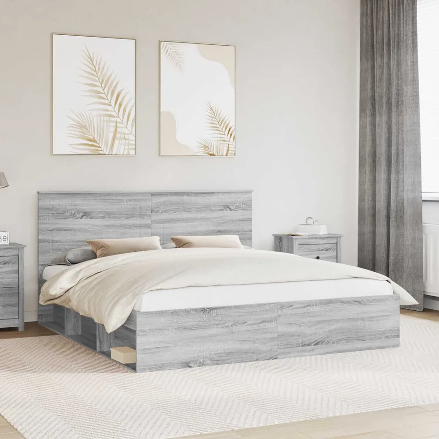 Cadre de lit Gris Sonoma 200 x 200 cm Bois de pin massif