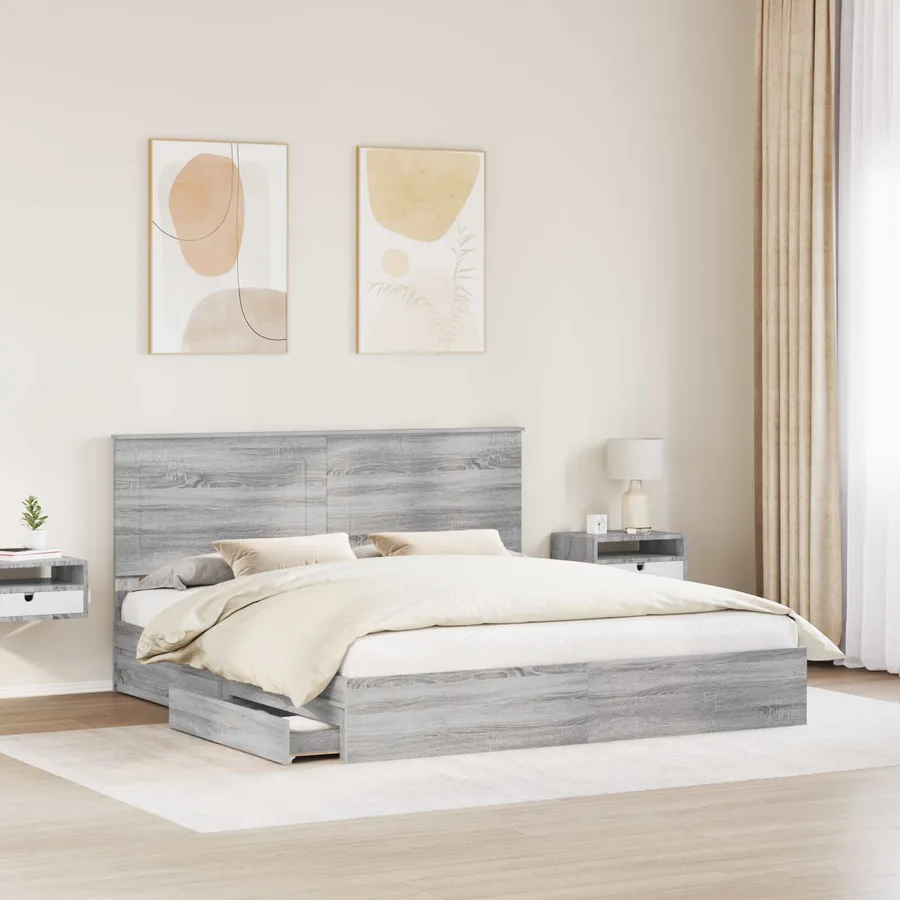Lit de Rangement Gris Sonoma 200 x 200 cm Bois d'ingénierie - 3