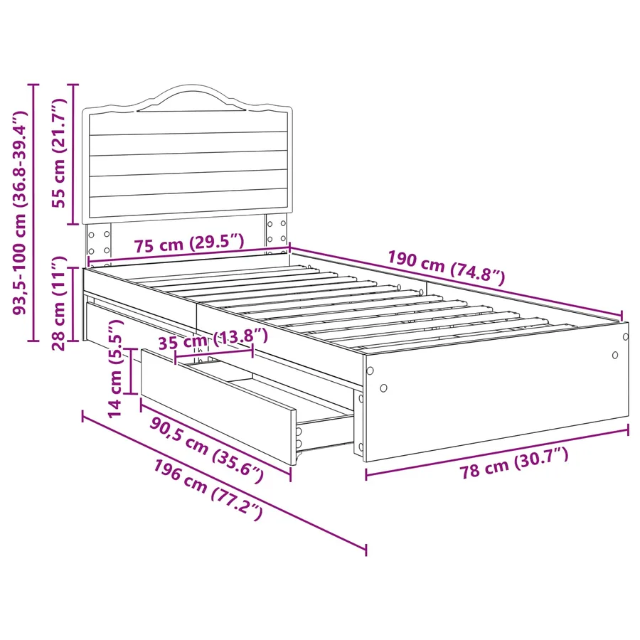 Lit de Rangement Réglable Blanc 70 x 190 cm Bois d'ingénierie - 14