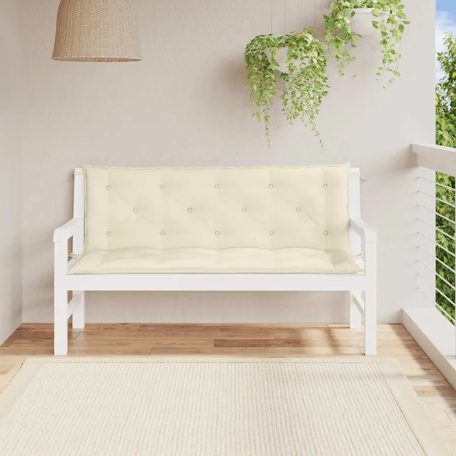 Coussin de banc de jardin blanc crème tissu oxford - 3