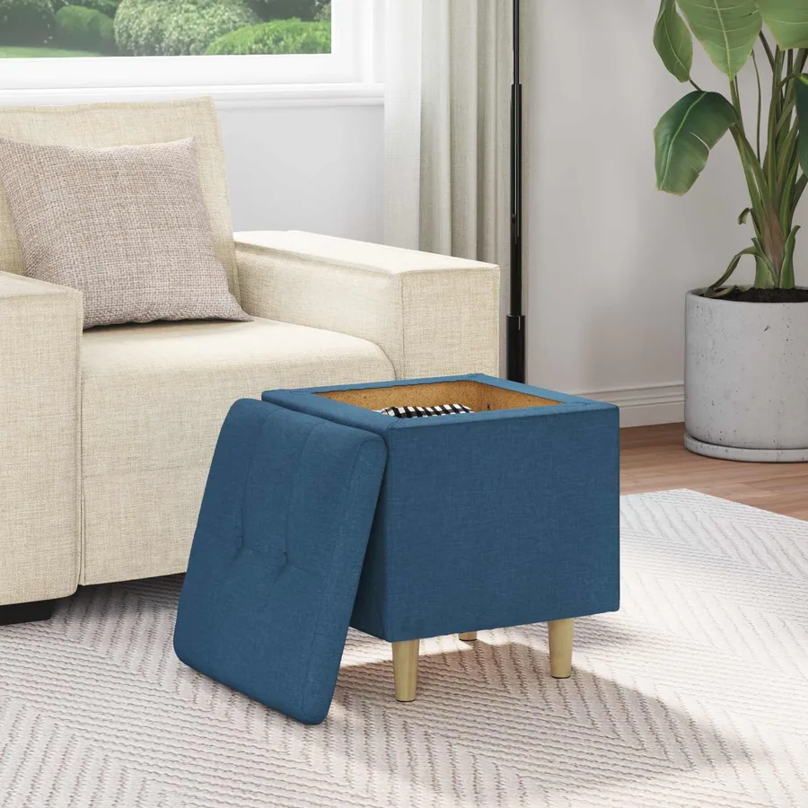 Pouf de rangement avec coussin Bleu 40 x 40 x 45 cm tissu - 4
