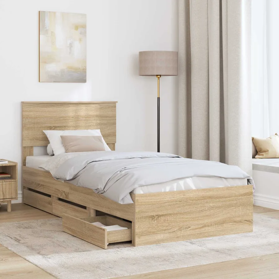 Cadre de lit Chêne Sonoma 100 x 200 cm Bois Ingénierie - 3