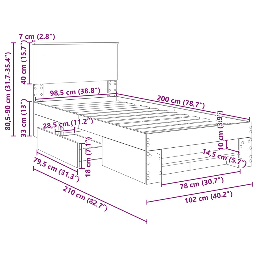 Cadre de lit Chêne Sonoma 100 x 200 m Bois d'ingénierie - 14