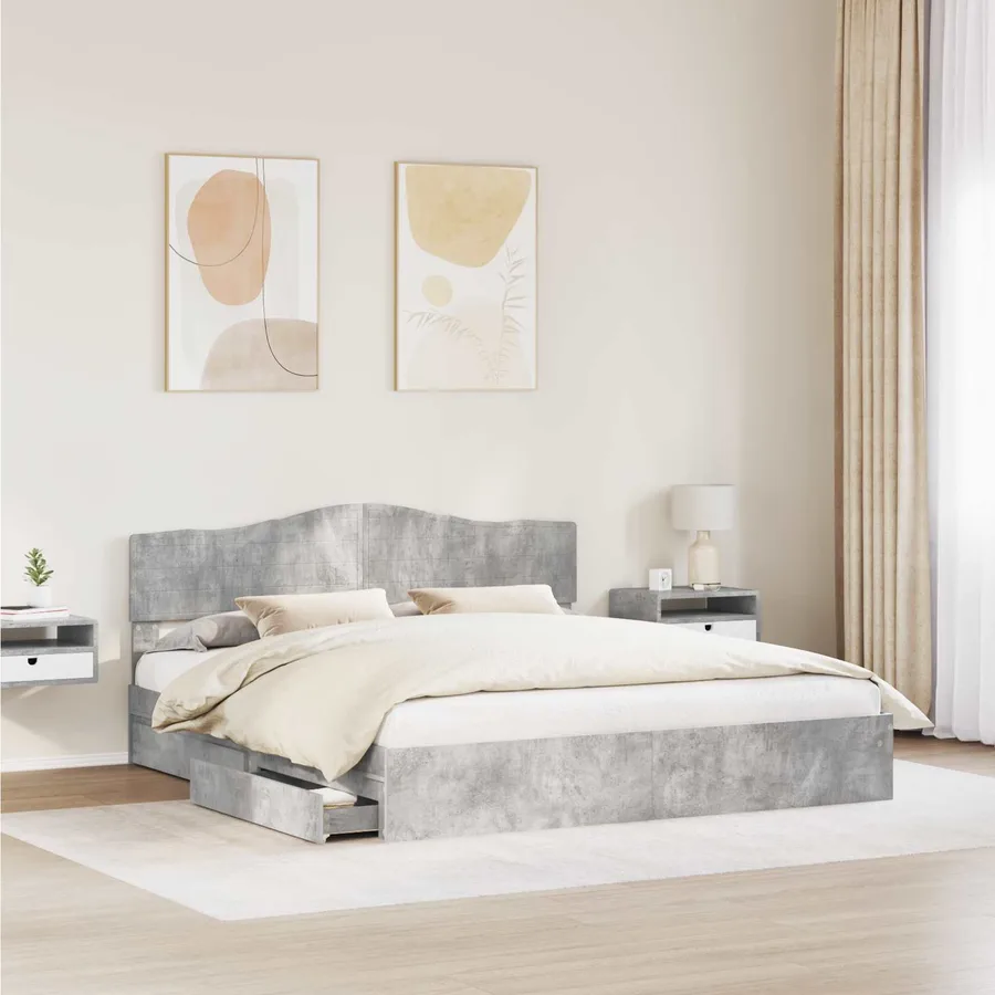 Lit de Rangement Gris béton 180 x 200 cm Bois d'ingénierie - 3