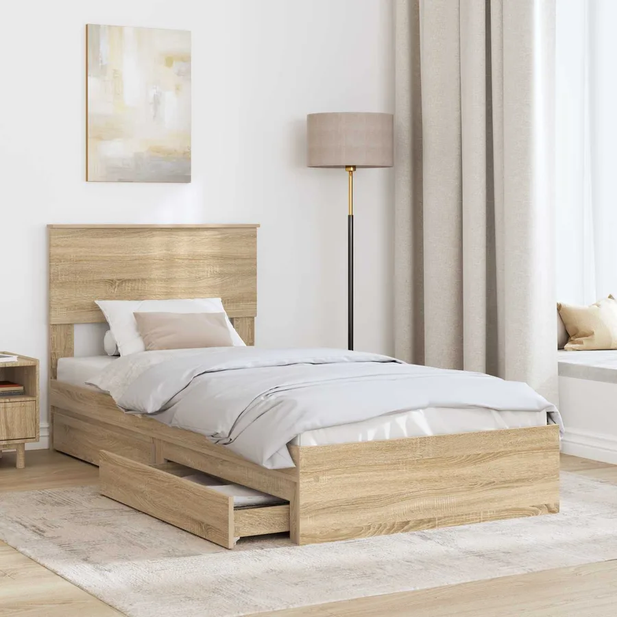 Lit de Rangement Chêne Sonoma 100 x 200 cm Bois d'ingénierie - 3