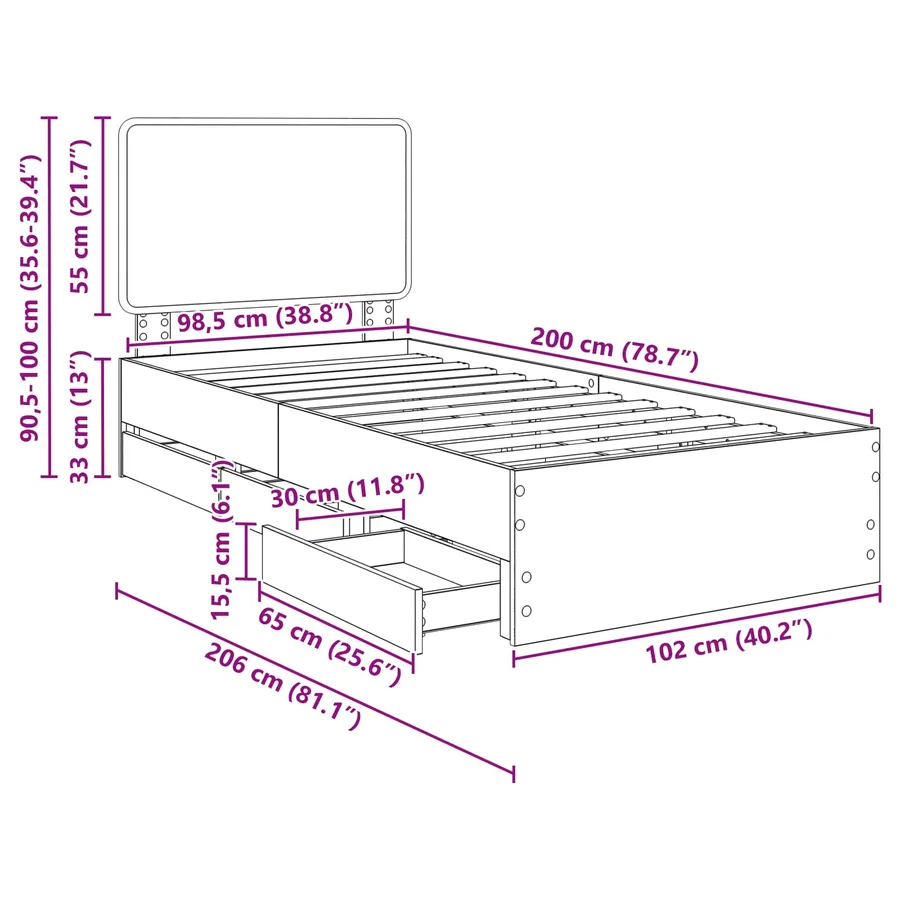 Cadre de lit Chêne brun 100 x 200 cm Bois Ingénierie - 14