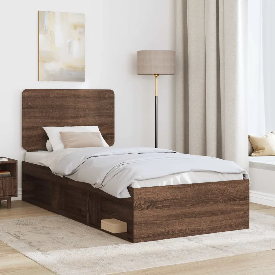 Cadre de lit Chêne brun 100 x 200 cm Bois de pin massif - 3