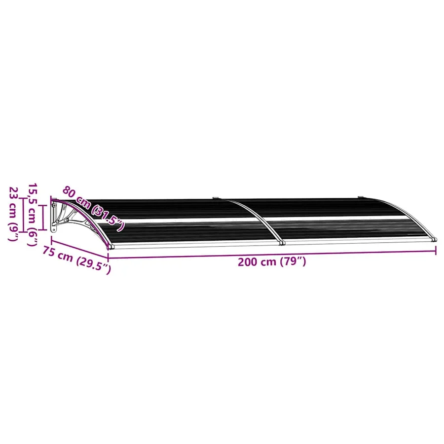 Auvent de porte Noir 200x75 cm PC - 8
