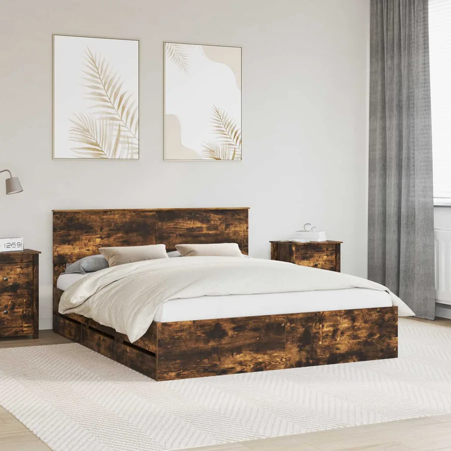 Cadre de lit Chêne fumé 160 x 200 cm Bois Ingénierie