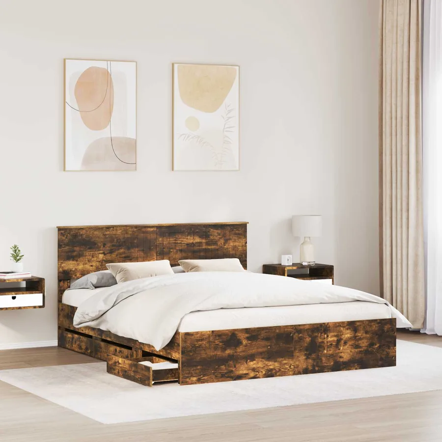 Cadre de lit Chêne fumé 160 x 200 cm Bois Ingénierie - 3