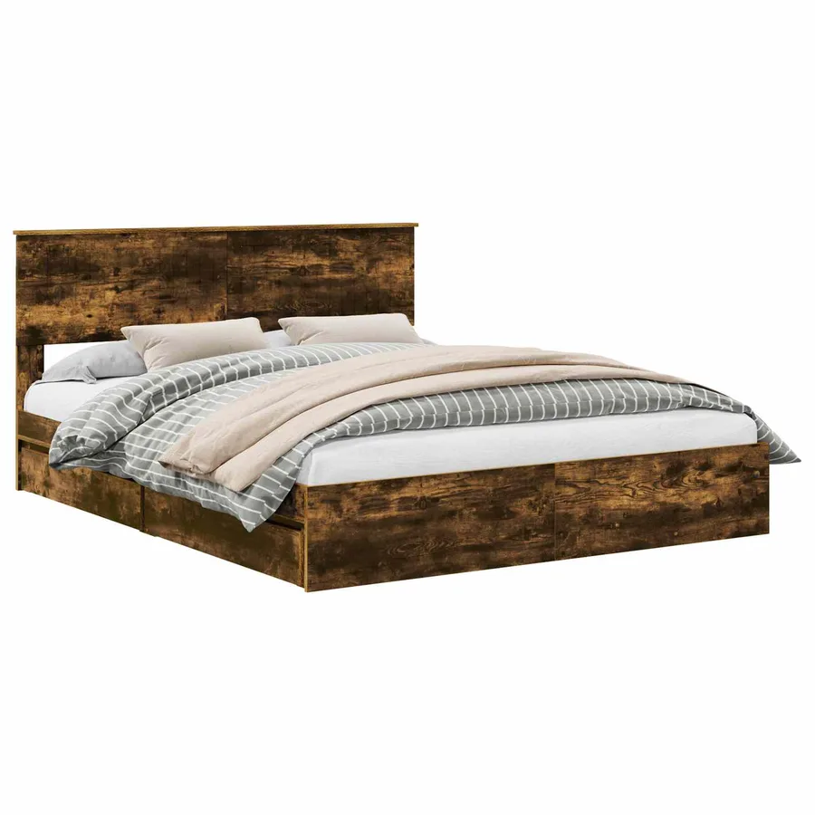 Lit de Rangement Chêne fumé 160 x 200 cm Bois d'ingénierie - 2
