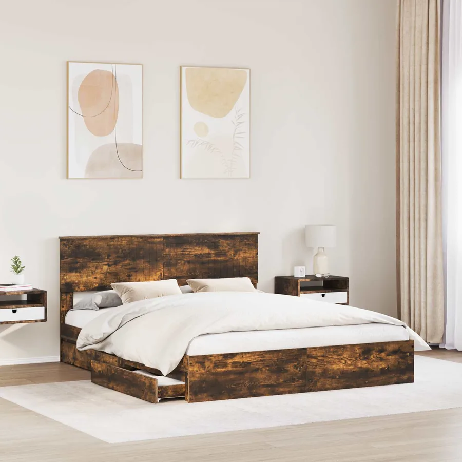 Lit de Rangement Chêne fumé 160 x 200 cm Bois d'ingénierie - 3