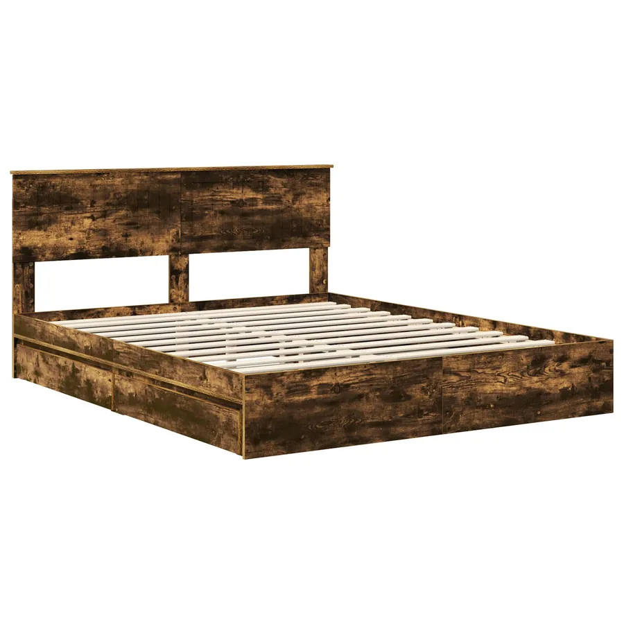 Lit de Rangement Chêne fumé 160 x 200 cm Bois d'ingénierie - 4