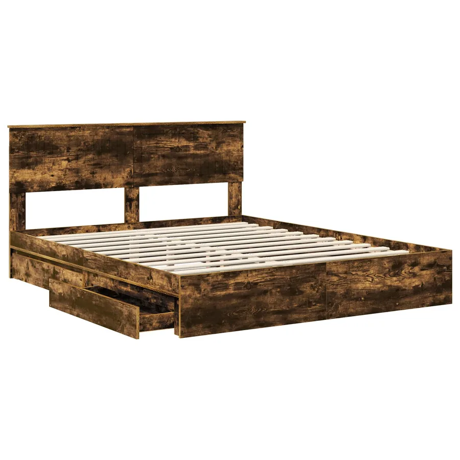 Lit de Rangement Chêne fumé 160 x 200 cm Bois d'ingénierie - 5