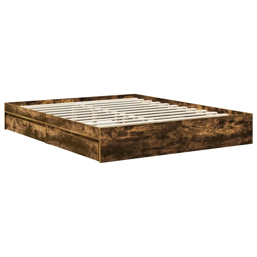 Lit de Rangement Chêne fumé 160 x 200 cm Bois d'ingénierie - 6