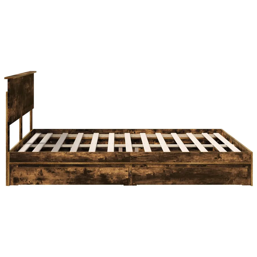 Lit de Rangement Chêne fumé 160 x 200 cm Bois d'ingénierie - 9