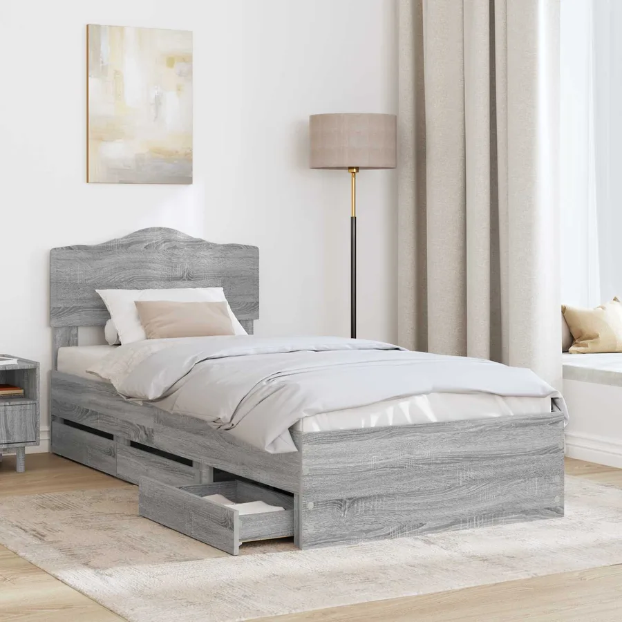Cadre de lit Gris Sonoma 75 x 190 cm Bois Ingénierie - 3