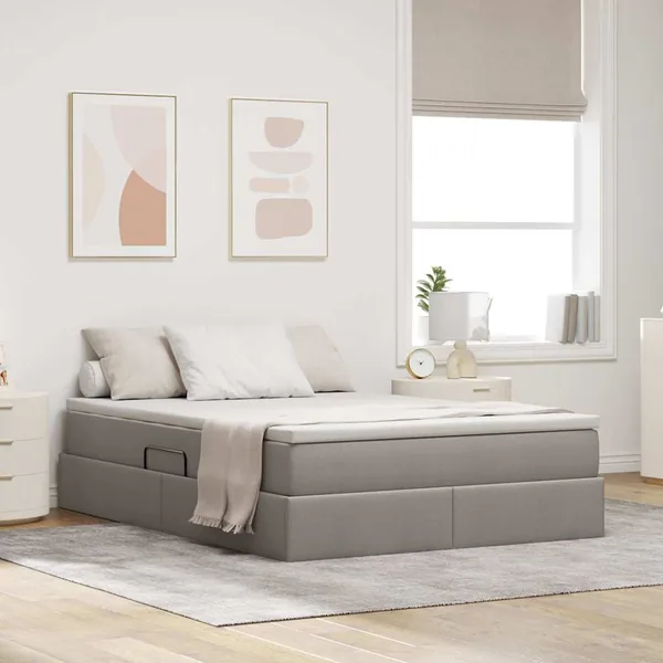 Lit avec rangement et matelas Taupe 140 x 200 cm Polyester