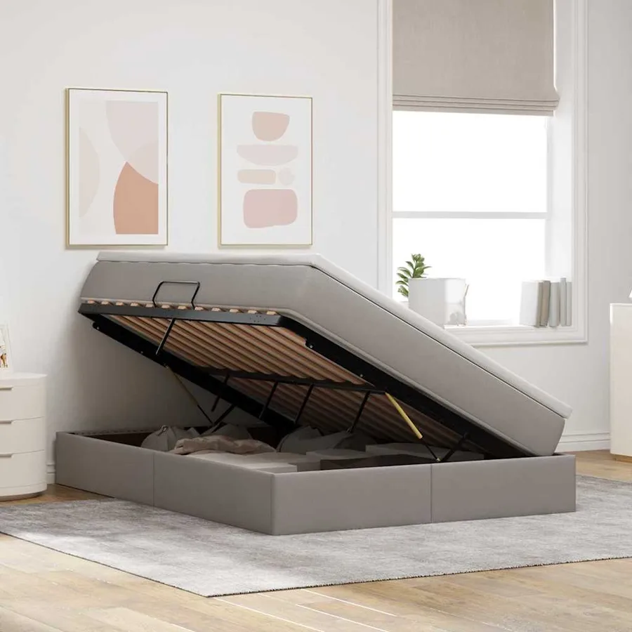 Lit avec rangement et matelas Taupe 140 x 200 cm Polyester - 4
