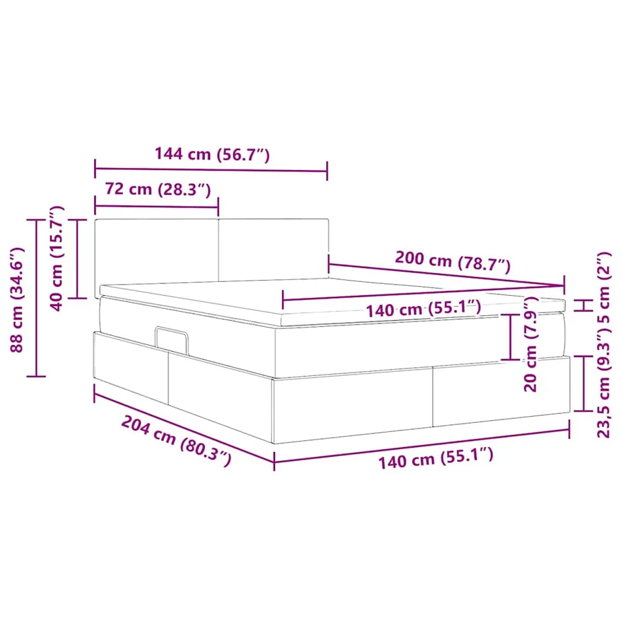 Lit de Rangement avec matelas Noir 140 x 200 cm Velours - 16